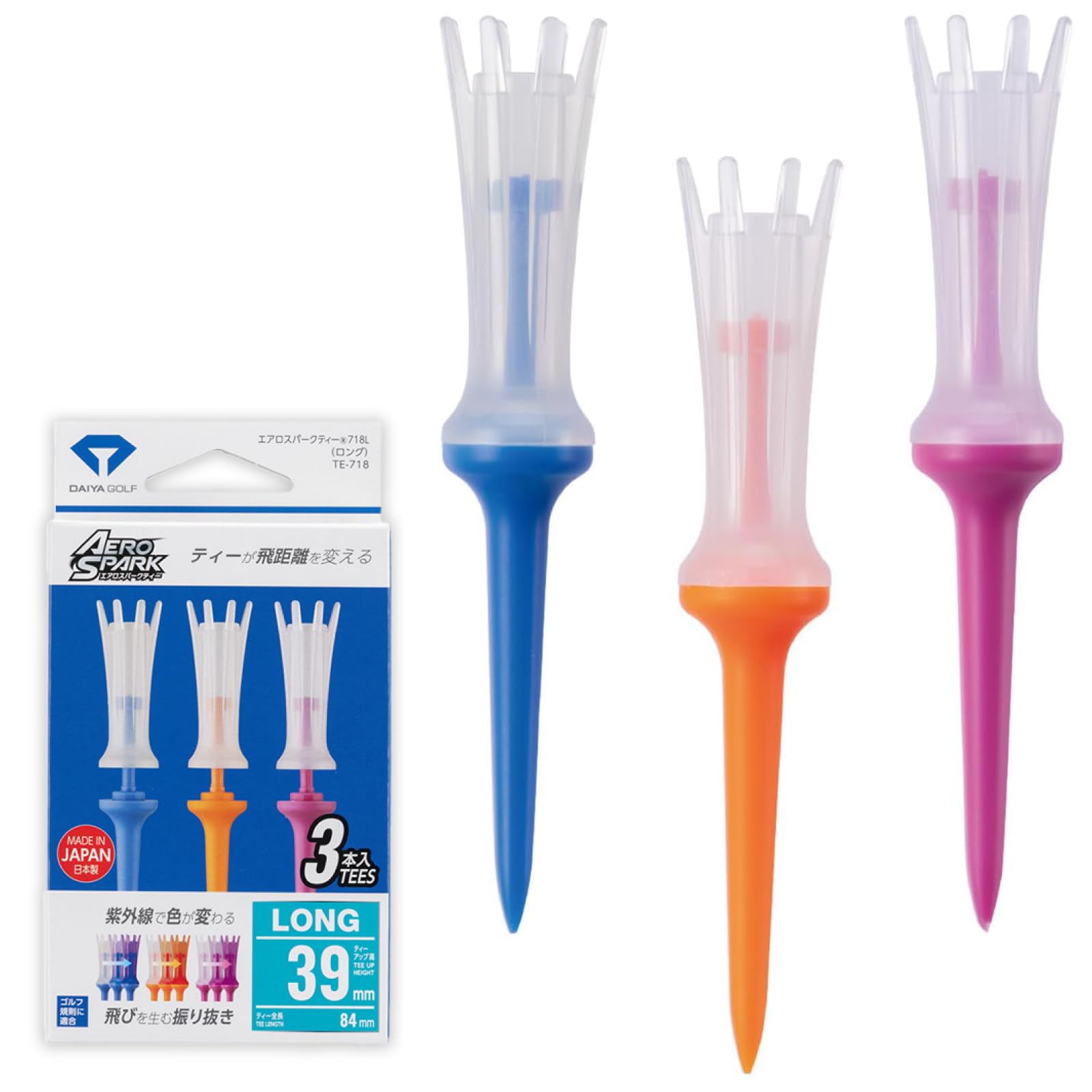 DAIYA Golf TE-718 Golf Tee, Aerospark Tee, Color, Long, Clear